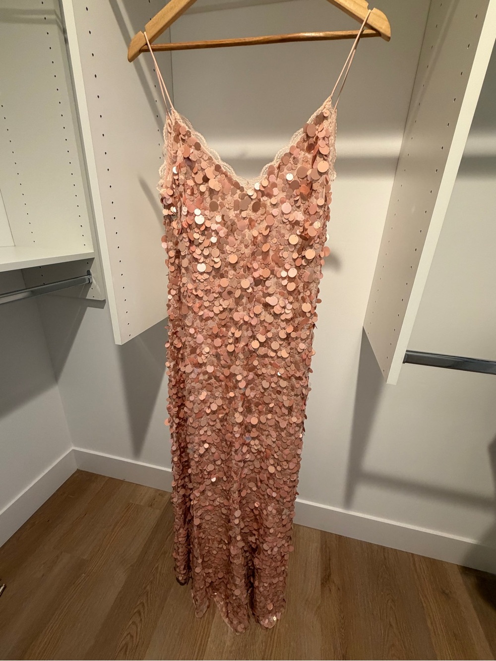 LoveShackFancy NWT Sequin Slip Dress in Blush Pink